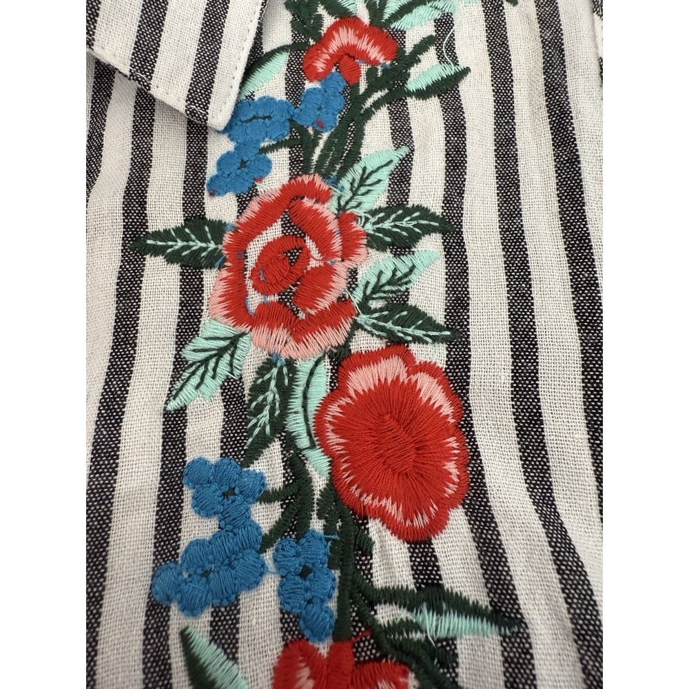 Kori America Womens S Black Stripe Button-Up Tunic Dress Floral Embroidered‎ - Picture 6 of 6